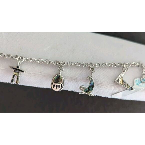 Vtg Storrs Glacier Pearl Abalone Animal Charm Bracelet Alaska Bear Igloo Silver - Picture 5 of 8